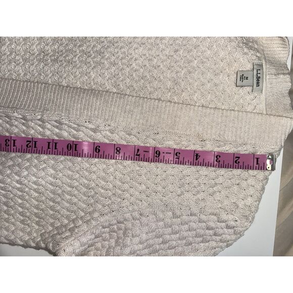 LL Bean Open Front Basketweave Knit Cardigan Womens Ivory Cream Cotton Cozy Med - Picture 12 of 16